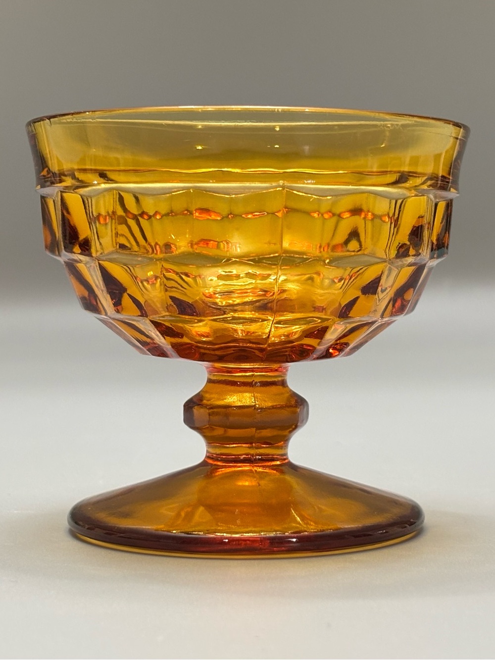 Vintage Indiana Glass Whitehall Amber Footed Sherbet Cup Dessert Bowl Cubist 4"